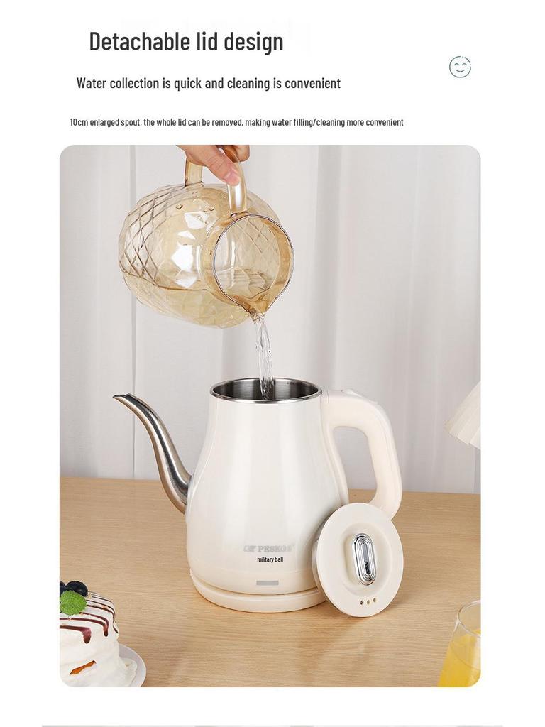 Genuine Long Spout Anti-Scald Electric Kettle - 304 Stainless Steel, Heat-Preserving, Durable, Ideal for Tea Brewing.