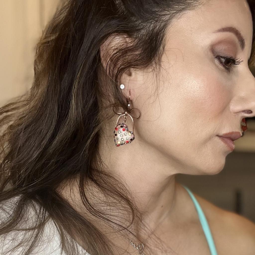 Retro Schmetterling Quaste Knoten übertrieben farbig Diamant besetzt Reisperle Kristall herzförmige Ohrringe