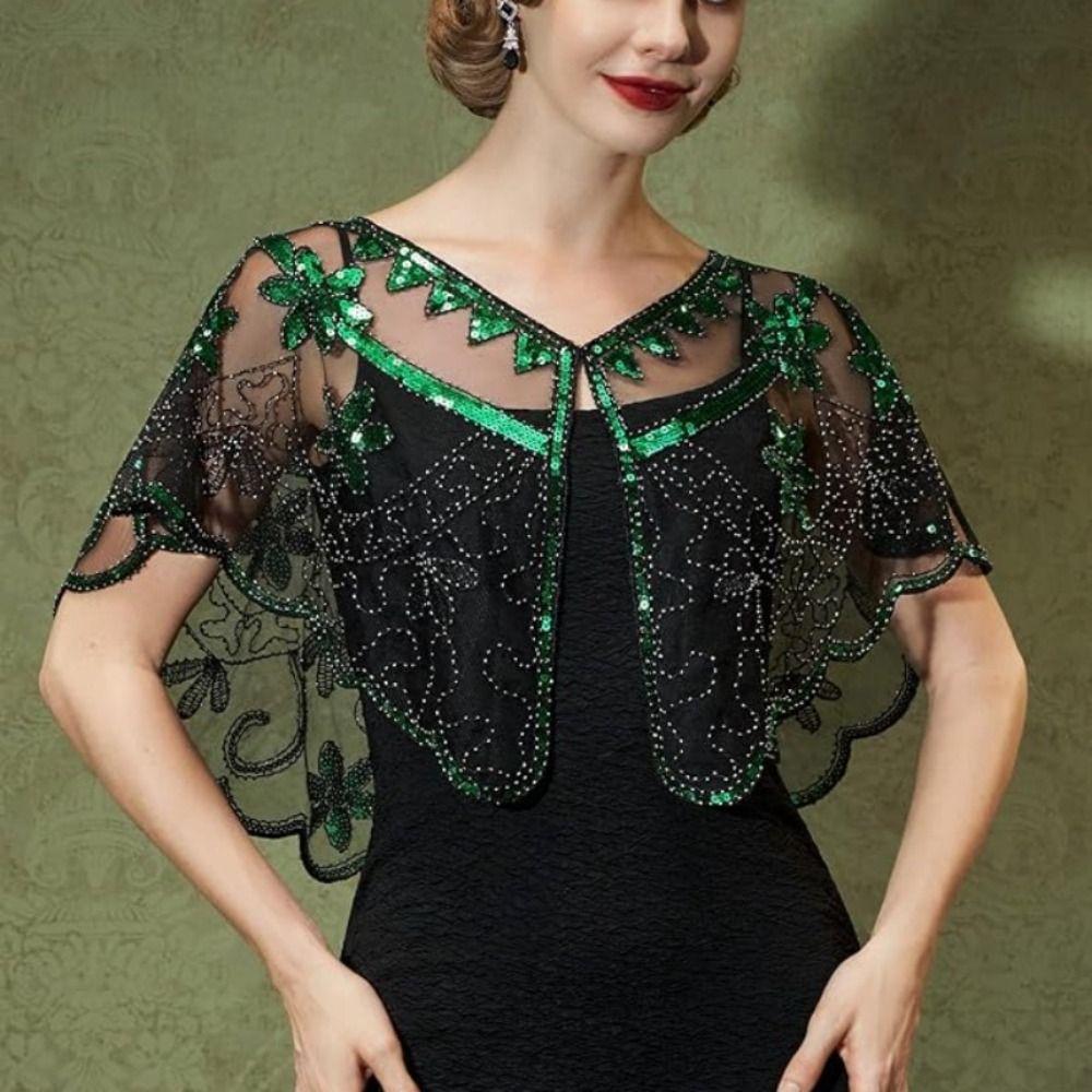 Bling Bling Pailletten Poncho Mantel Vintage Stil Pailletten Perlen Kurzes Cape Kleid Dekorative Schulter