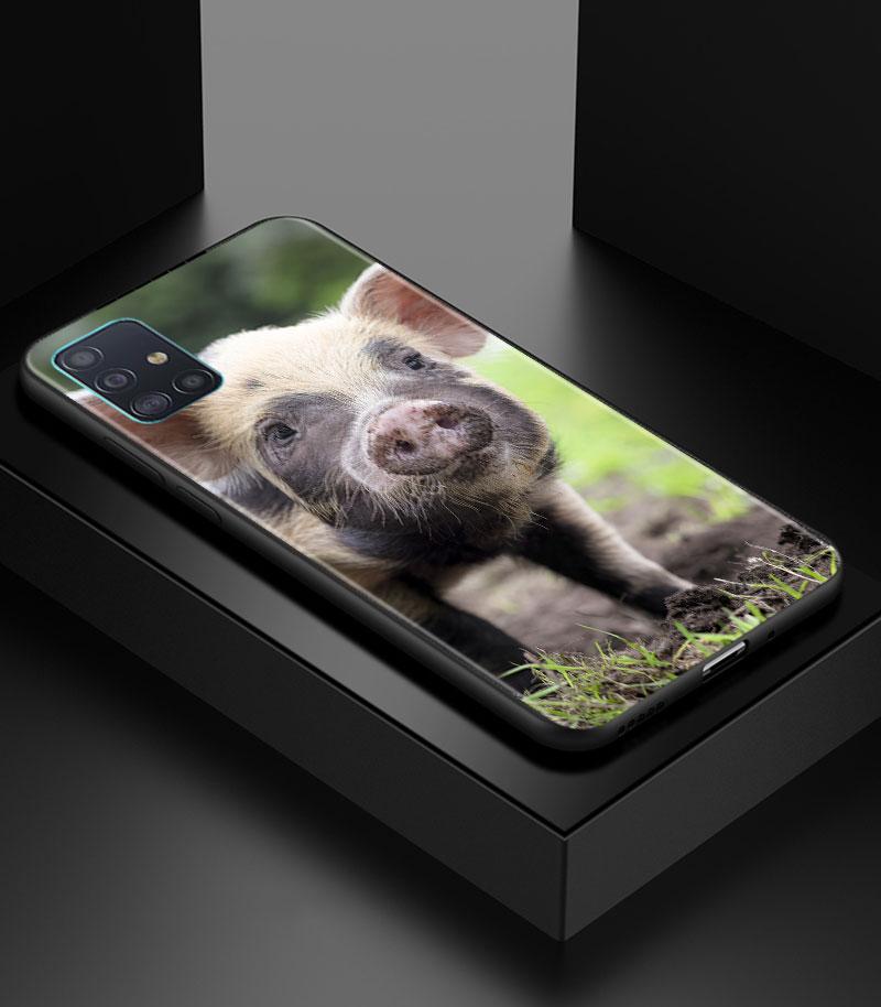 Cute Pink Pet Little Pig Phone Case for Samsung Galaxy A51 A71 A21S A12 A11 A31 A52 A41 A32 A72 A01 A22 A03S A13 5G Black Cover