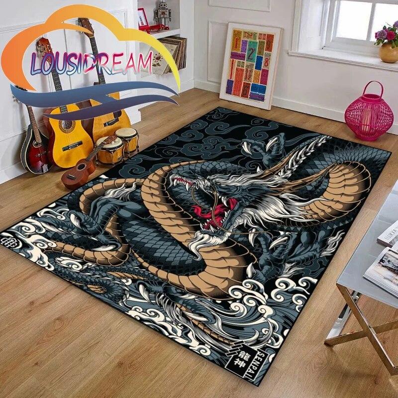 Chinese Dragon or Mythical  Playroom and Bedroom Plush Carpet Non-slip  Soft Play Mat Bed Area Rug Parlor Decor