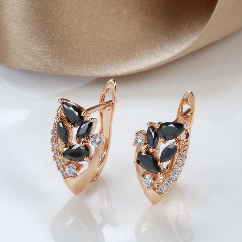 New Natural Black White Zircon Drop Earrings For Women Fashion  Rose Gold Earrings Luxury Vintage Wedding Jewelry