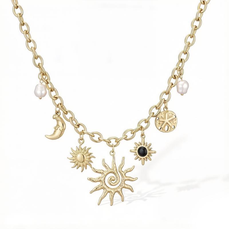 Bohemian Sun Starfish Pendant Necklace for Women Ocean Series Beaded Necklace Casual Personality Party Vacation Jewelry Gifts