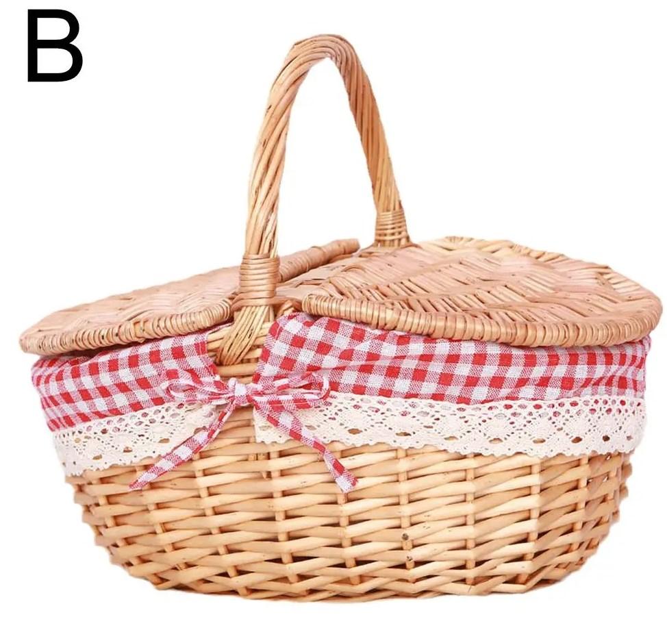 Wicker Picnic Basket with Handle High-End Camping Picnic Hamper Kitchen Willow Storage Basket Fruit Vegetable Container Basket