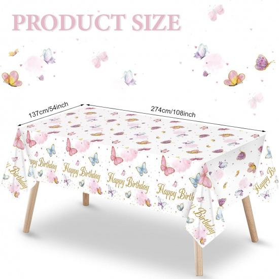 Tiamon 3 Pack Butterfly Happy Birthday Tablecloth Butterfly Party Decorations 108 x 54 Inch Watercolor Plastic Waterproof Table Covers Rectangular