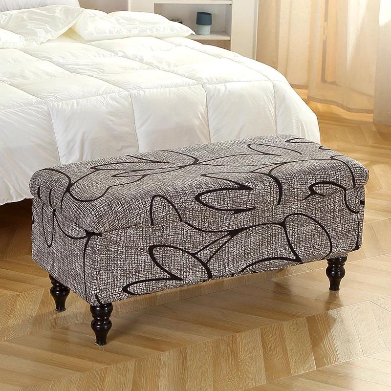 Printed Storage Ottoman Cover Elastic Foldable Bedroom Footstool Covers Bench Stool Furniture Protector Sofa Footrest Slipcover