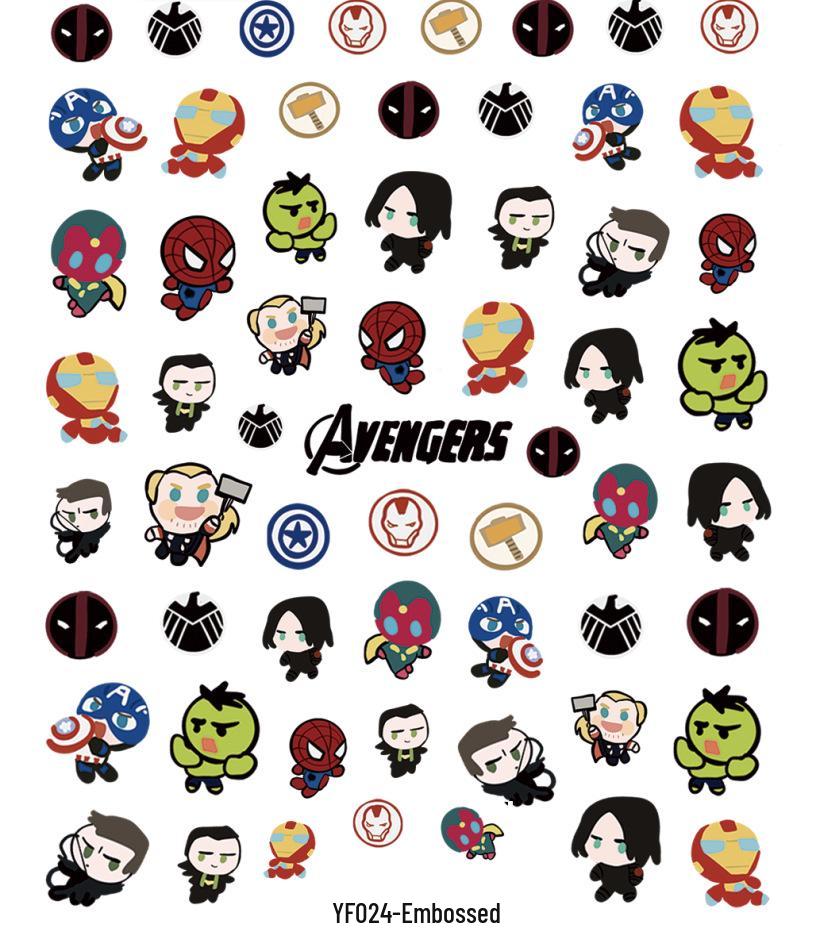 Patchwork Bear & Dora Adhesive Nail Stickers with Cute Heart and Camera Designs