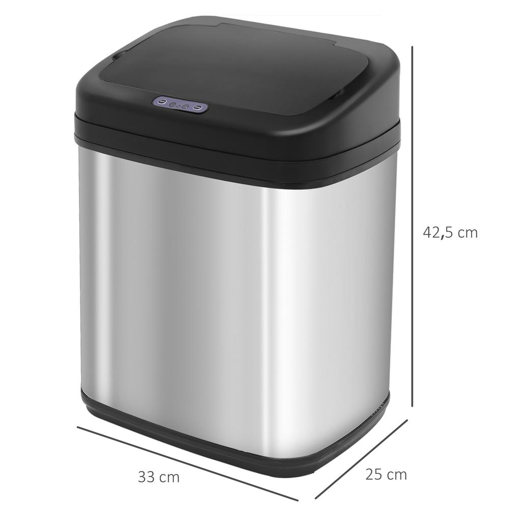 Sensor Trash Can 20L Stainless Steel Automatic Trash Can with Motion Sensor, Inner Bucket 33 X 25 X 42.5 Cm Silver+Black