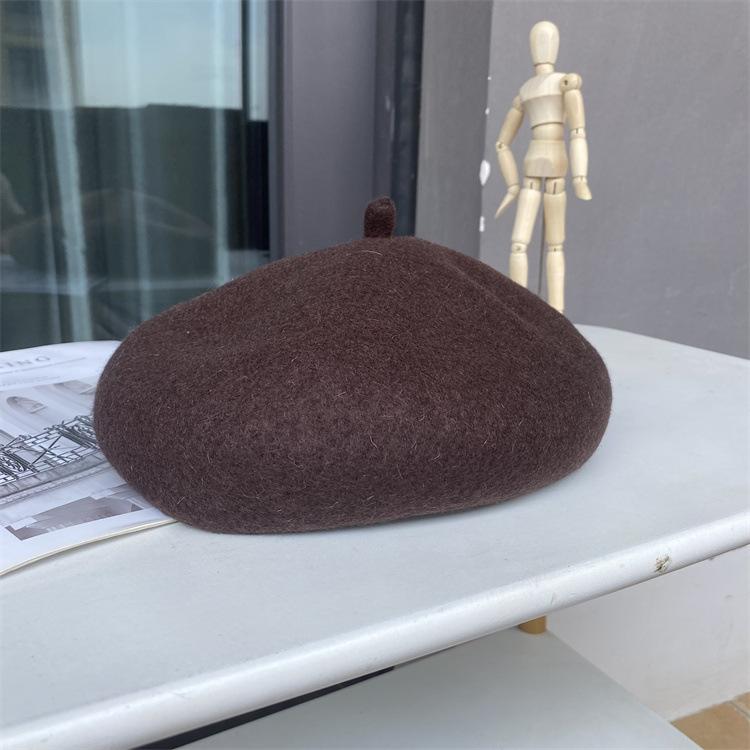 Upgraded Three-Dimensional Thickened Wool Beret Solid Color Versatile Painter Hat Warm Bud Hat Women