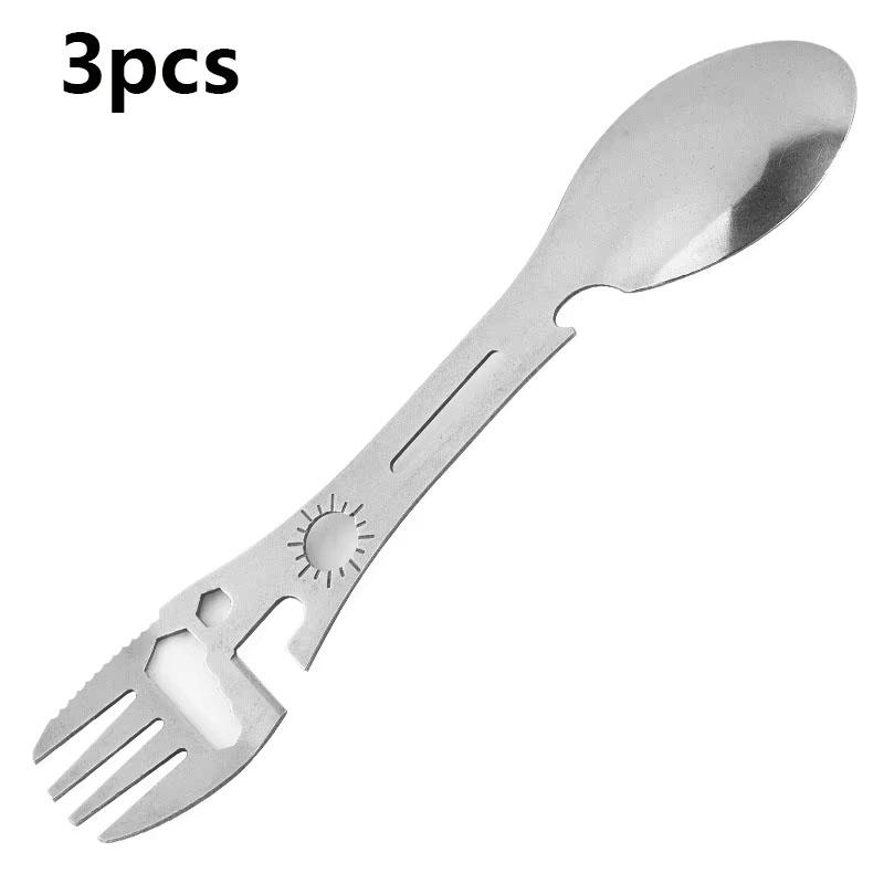 Multitool Spoon Fork 10-in-1 Outdoor Camping Tableware Portable Bottle Opener Survival Gear for Travel Hiking Picnic
