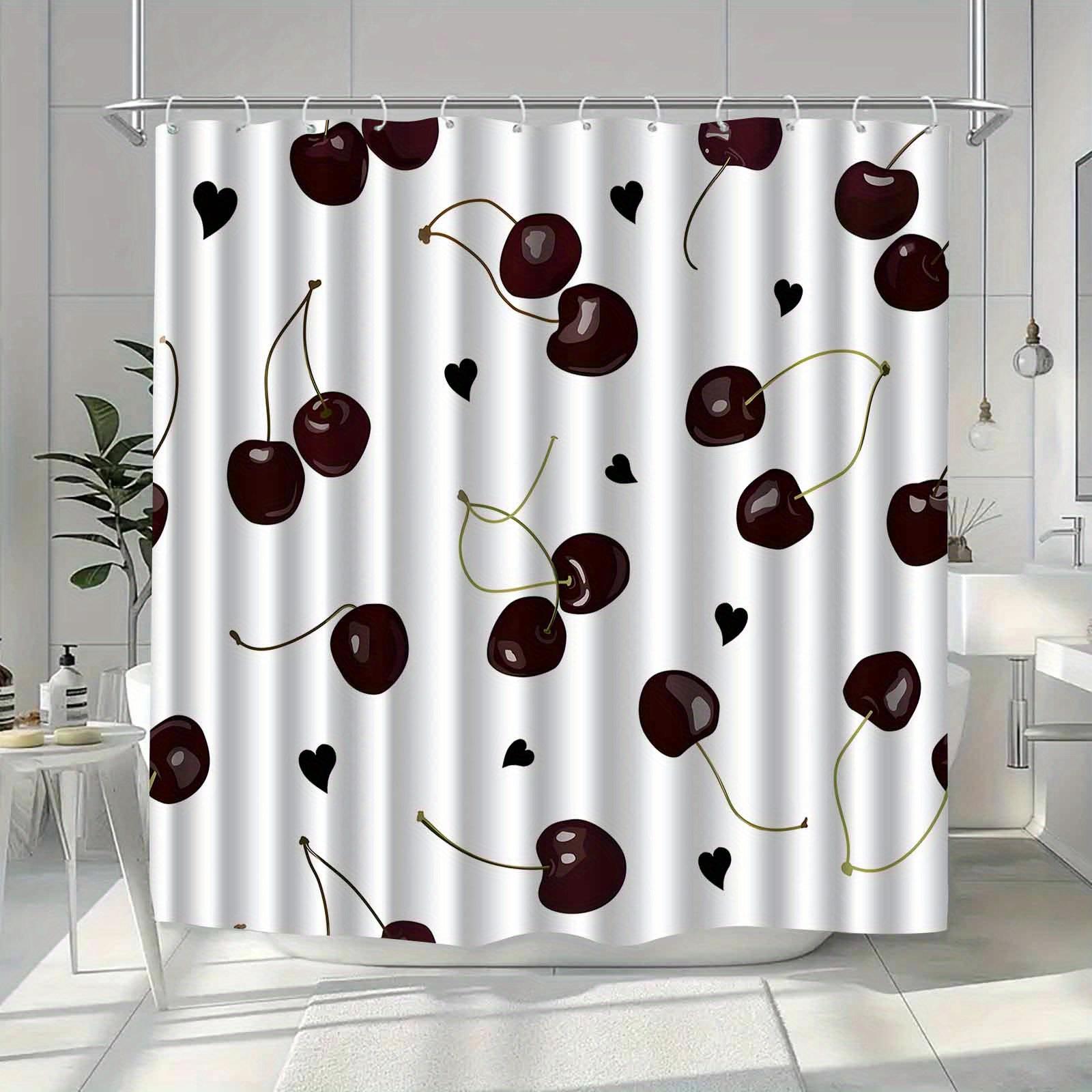 

Cherry Pattern Shower Curtain Red Fruit Design White Background Bathroom Decor Waterproof Bath Curtain Home Kitchen Accessory W60H190(CM)-1 Pcs
