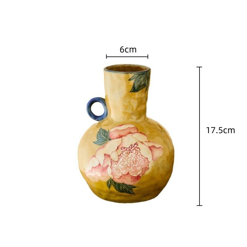 

Ceramic Vase Chinese Retro Hand-painted Flowers Peony Flower Vase Porcelain Bottle Home Decoration Accessories Terrarium