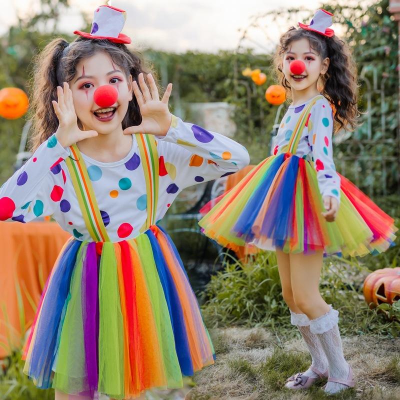Halloween children's clown costumes mesh stage catwalk dance costumes student rainbow tutu children's clothing girl