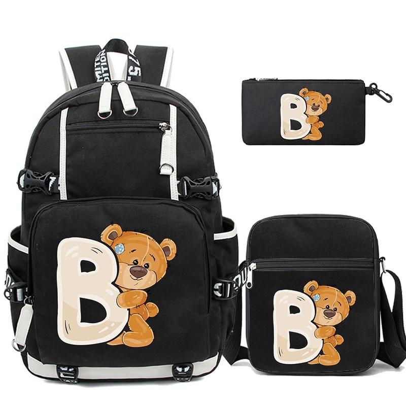 3Pcs/set Cute Little Bear 26 English Letters Bookbag Back To School Backpack Child Gift with Pencil Case Shoulder Bag Backpack