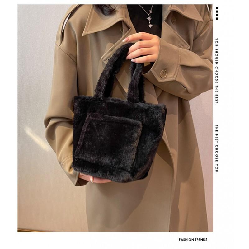New Plush Bag Fashionable Portable Fluffy All-match Light Large-capacity Tote