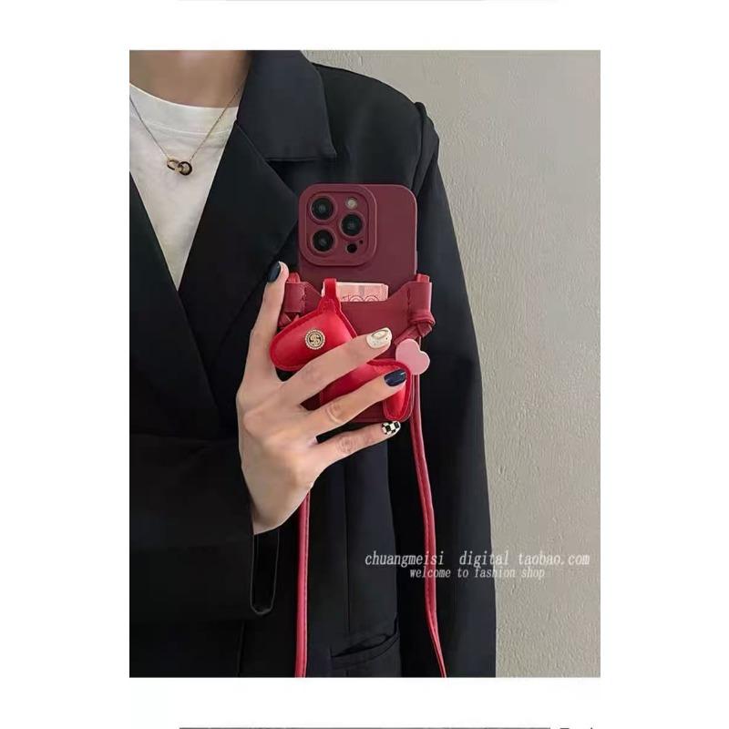 Red Pony Card Holder Phone Case With Crossbody Strap For Iphone 13 15 16 17