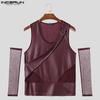INCERUN Men Smooth Sleeveless Patchwork Mesh Sheer Oversleeve Casual Tank Tops