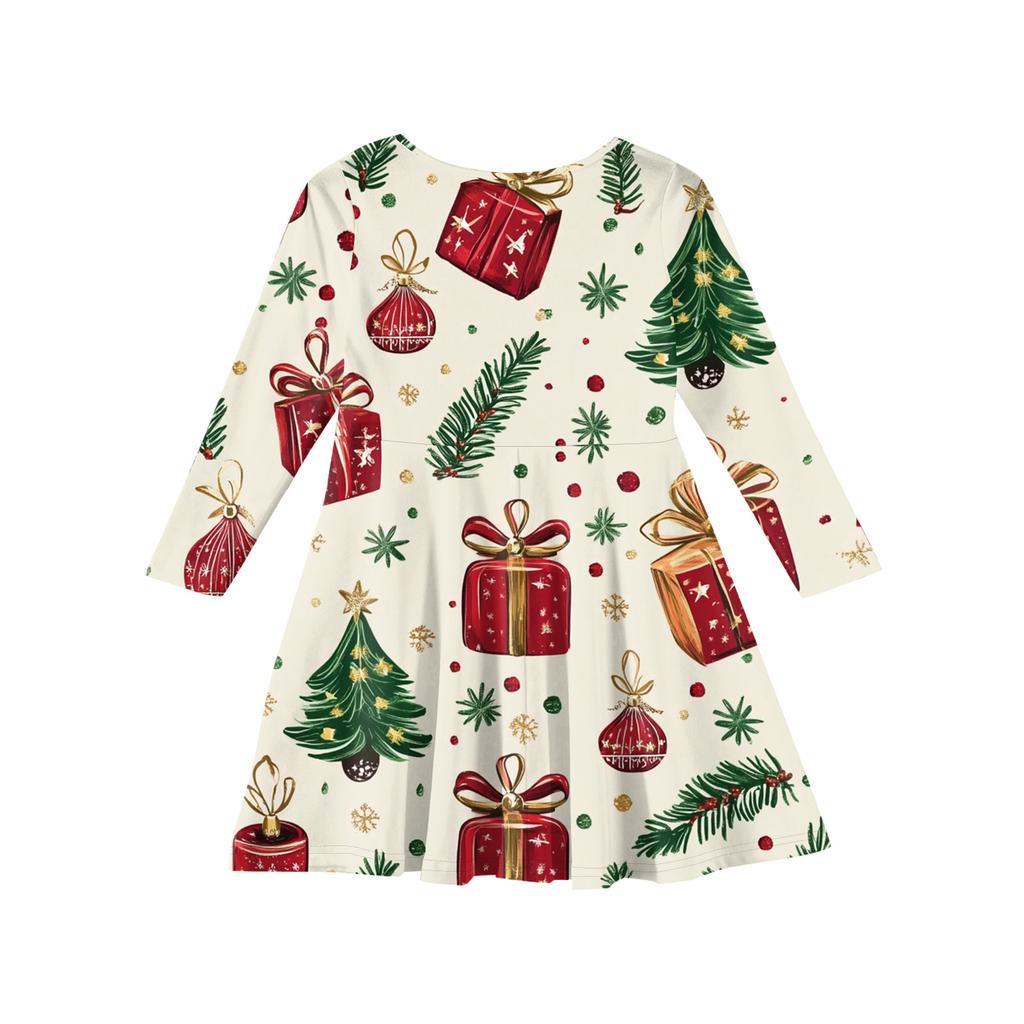 Rochie de Prințesă pentru Fete - Rochie Tip Tricou A-Line cu Mânecă Lungă Ziua Crăciunului