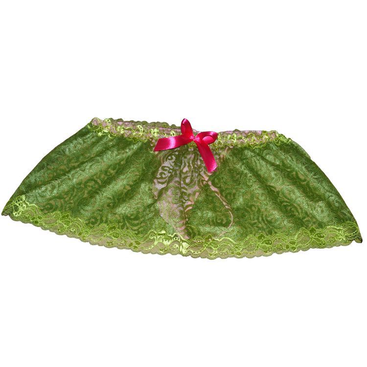 Men Lace Sheer Girly Underwear Sexy Sissy Pouch Panties Femboy Low Rise Bow Lingerie Skirted G-String T-Back Thong Gay Nightwear