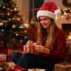 Yousheng Golden Star Santa Hat Red Christmas Hat with White Fluffy Pompom Fuzzy Xmas Hat for Festive Gathering Christmas New Year Party