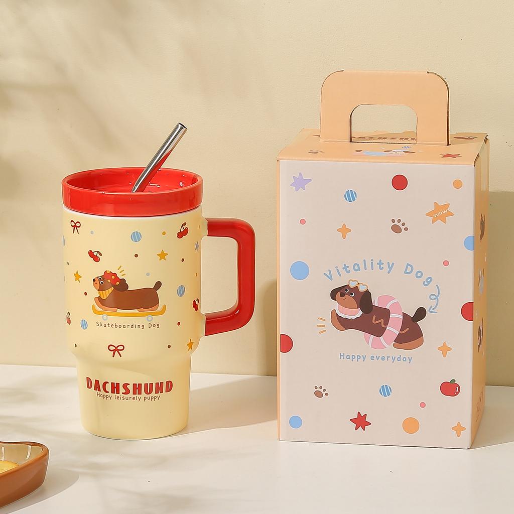 Ins Wind Welpenbecher, hochwertiger Becher, Keramik-Wasserbecher mit großem Fassungsvermögen, Geburtstagsgeschenk für Mädchen