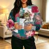 Women's Casual Crewneck Vintage Print Long Sleeve Sweatshirt with Front Pocket