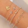 European-American Cactus Bracelet Set: Triangle Bangle with Rhinestones, Open Love Design, 4 Pieces