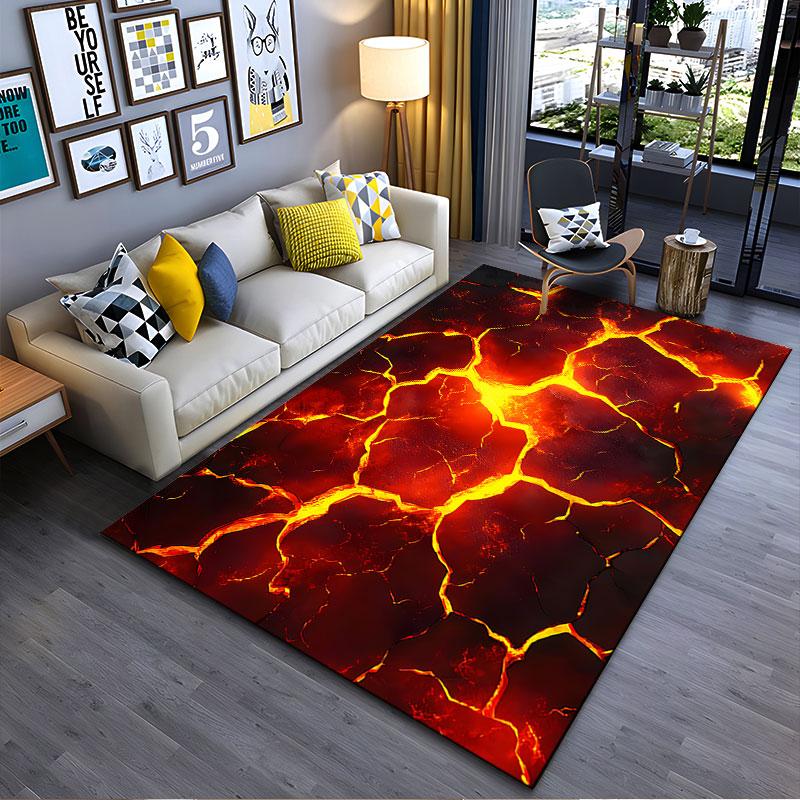 Teppich mit Riss-Design in geschmolzener Lava-Optik, geeignet als rutschfeste Matte für das Wohnzimmer oder das Sofa im Schlafzimmer