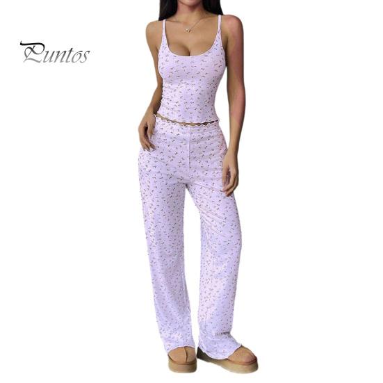 Floral Printed Camisole Pajama Set Women Pajamas with Print, Sleeveless U Neck Lightweight Sleep Sets for Vacation And Pants, Sexy Comfortable