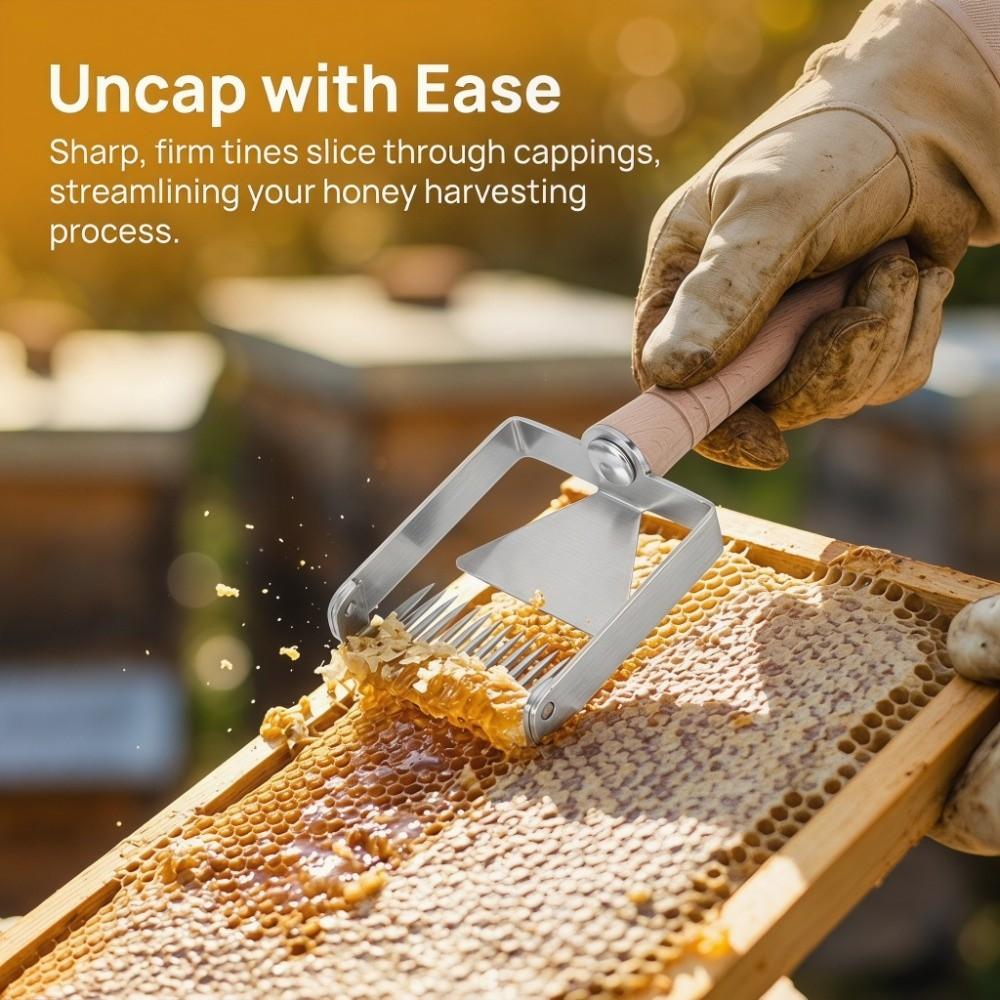 Silver Honeycomb Scraper Stainless Steel Hive Scraper Tool Honey Uncapping Fork Honey Harvesting
