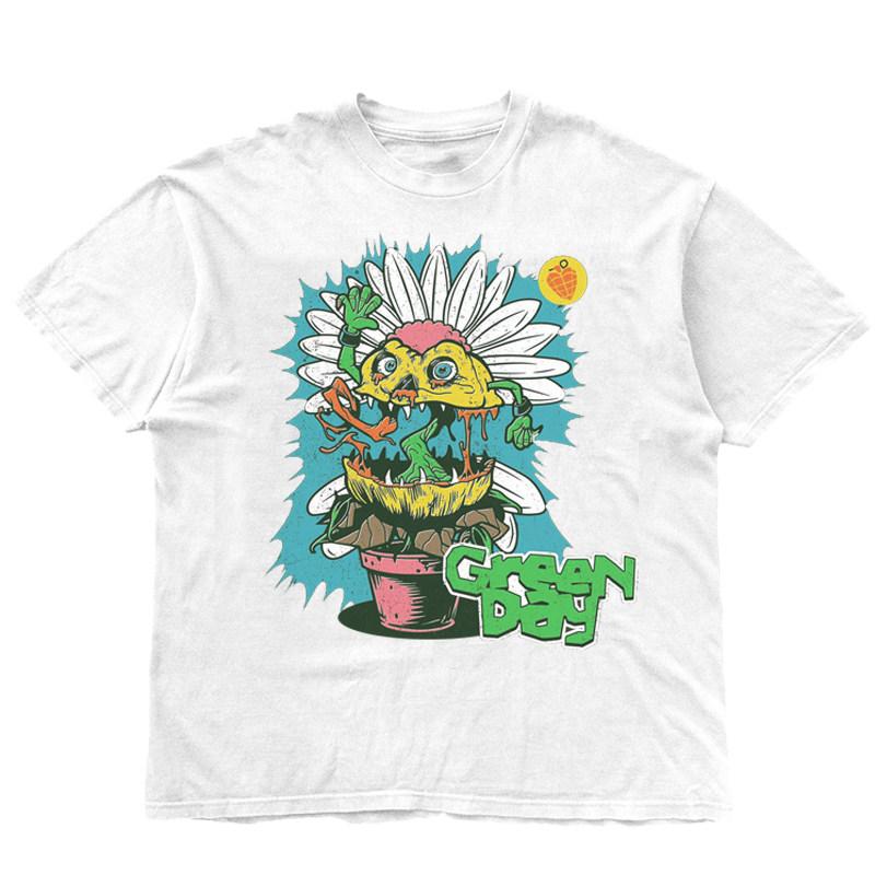 New Green Day Band Illustration Fun Music Album American Retro Punk Loose Mens and Womens Printed Tshirt