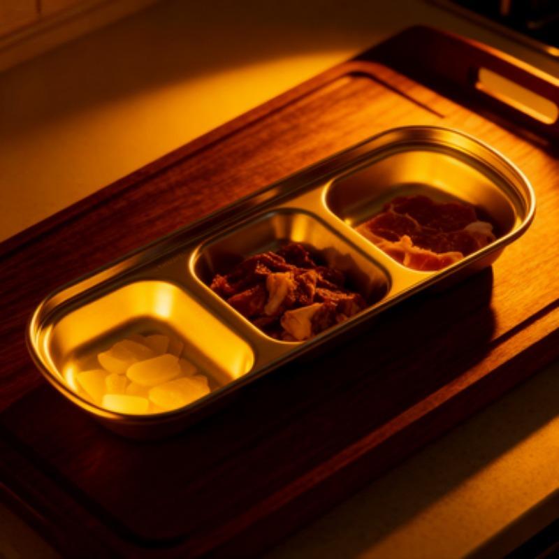 Vassoio per Salse in Acciaio Inossidabile a 3 Scomparti Piatto per Salse BBQ Contenitore per Condimenti Posate Ristorante Accessori Utensili da Cucina