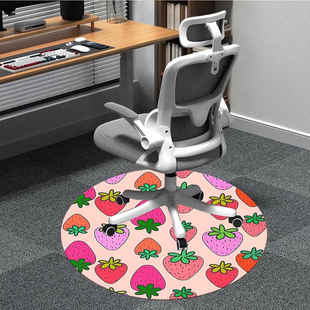 1pc Strawberry Pattern Chair Carpet for Office, Round Non-Slip Durable Large Size Office Carpet, Suitable for Office, Beautiful Decoration