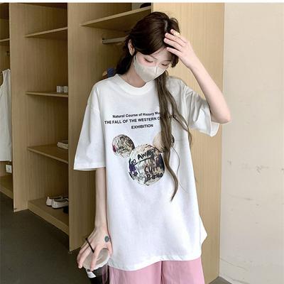 White Printed Short-sleeved T-shirt Women's Summer New Loose Half-sleeved Top Ns Pure Cotton Versatile Crew Neck T-shirt