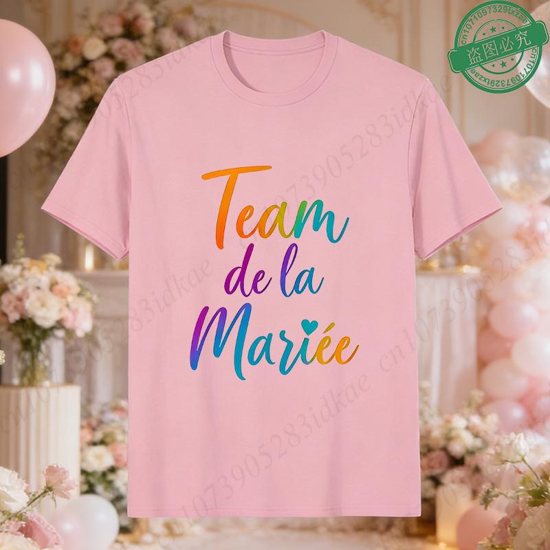 French Women Future Bride Team T-Shirts Colorful Heart Print Short Sleeve Tees for Bachelorette EVJF Party Bridal Wedding Squad