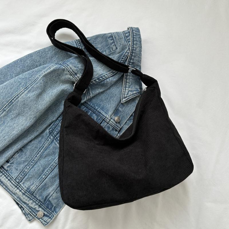 Casual Corduroy Hobo Shoulder Bag, Minimalist Solid Color Handbag, All-Match Retro Bag