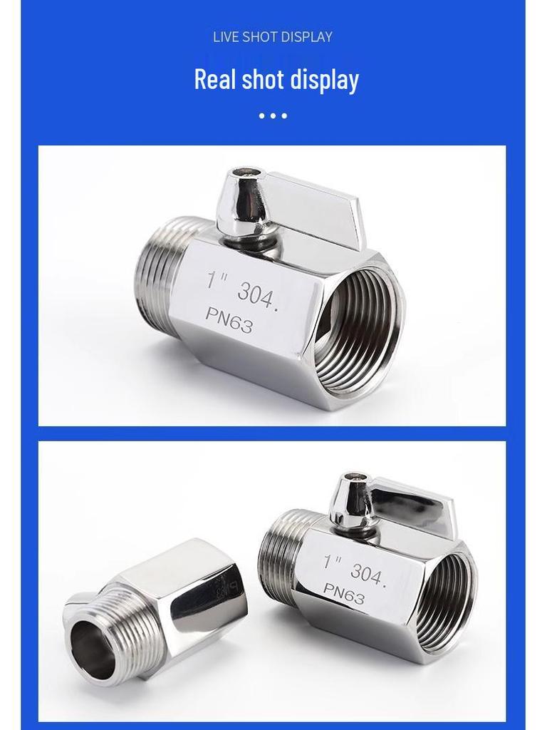 Mini Ball Valve 304 Stainless Steel, Internal/External Thread, 6/4 Points