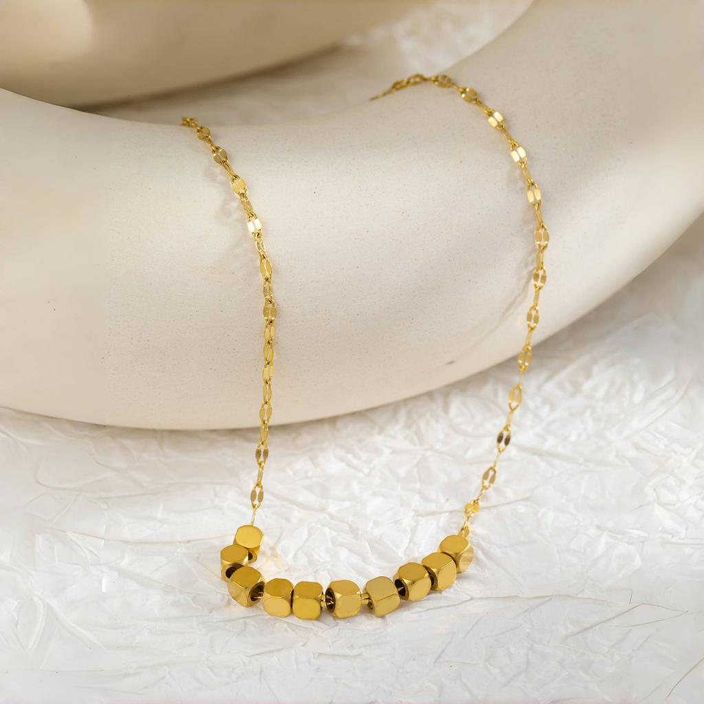 18K Gold Plated Stainless Steel Cube Pendant Necklace for Women Polished Geometric Hypoallergenic Durable Jewelry Gift