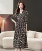 Floral Print Long Casual High Long Black Pockets Black and White Floral [Seira] Dress, Sleeve, Dress, Knee-Length, Waist, A-Line, Spring/Autumn,