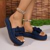 2025 summer new large size thick-bottomed muffin slippers women's outer wear bow word sandals Slippers