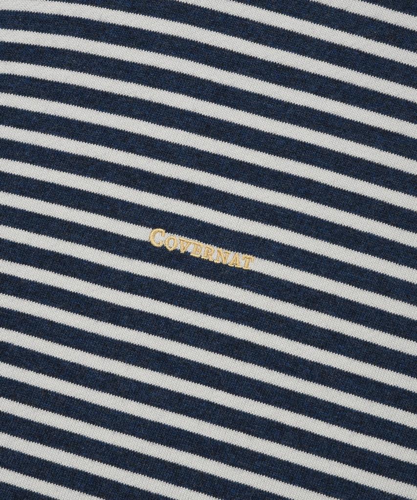 COVERNAT Small Logo Stripe Crop Zip-Up Hoodie Dark Navy