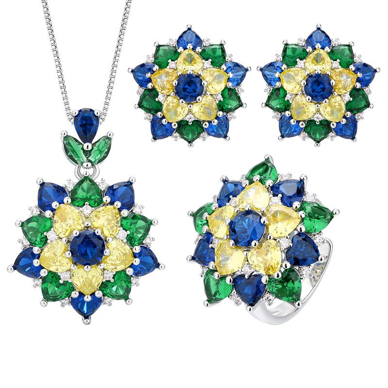 Jewelry Copper Bottom Gold-Plated Simulation Color Treasure Flower High-End Light Luxury Suit Women