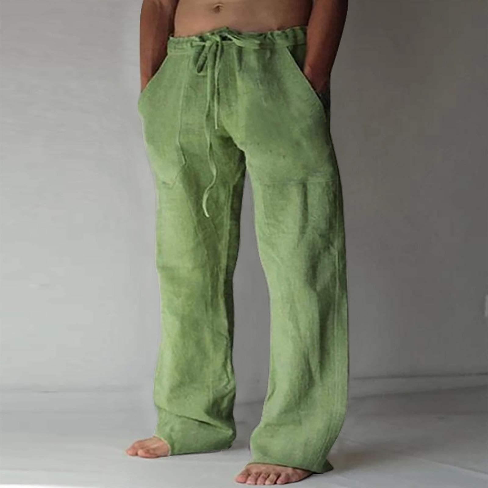

Linen Clothing For Men Natural Linen Pants For Men Contemporary Comfortable Quality Soft Linen Pocket Color Trousers XXXXXL зелений