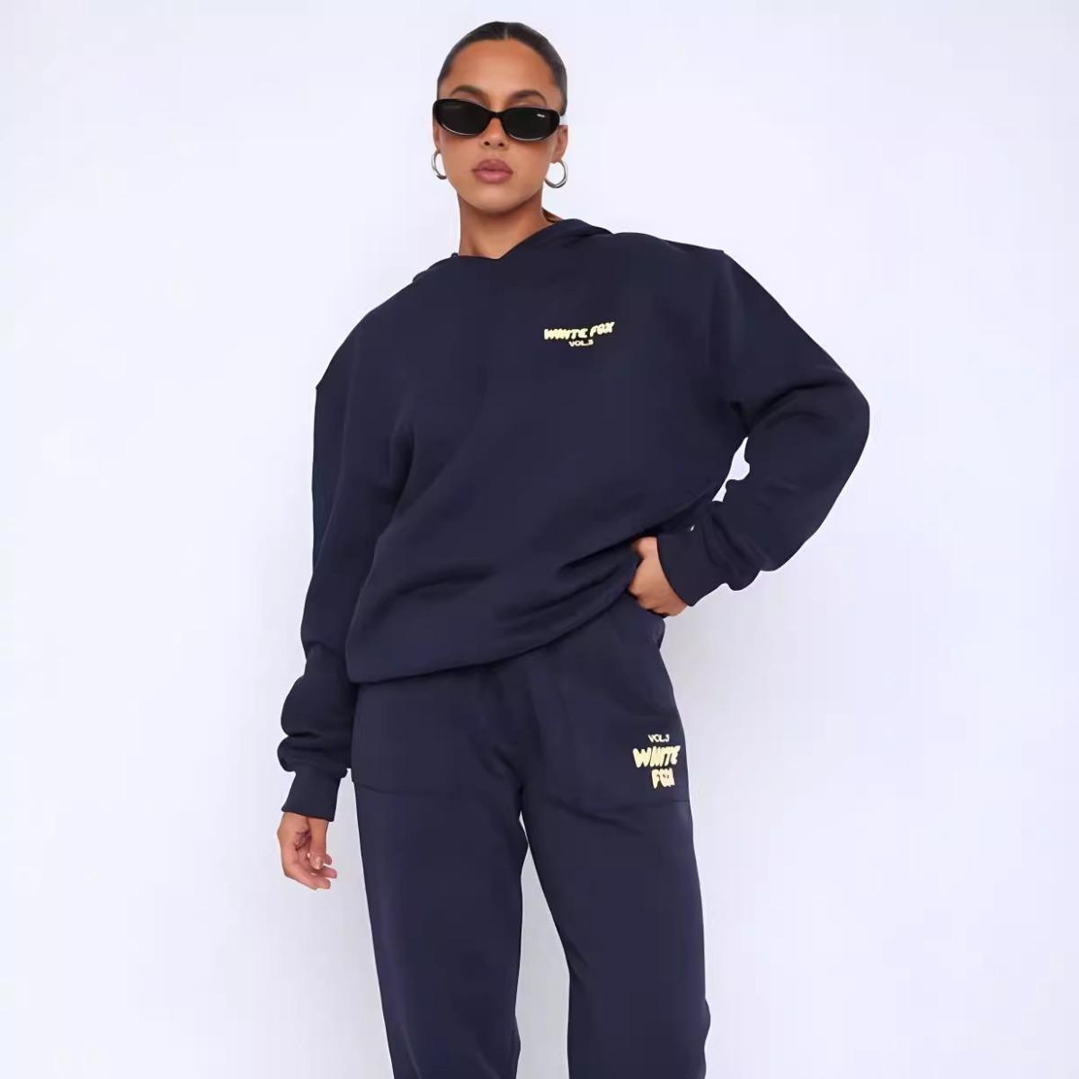 

RogueWave Жіночий спортивний костюм з капюшоном, двокомпонентний набір: Худі з довгим рукавом на флісі та штани-джоггери з принтом, Набори для весни та осені M