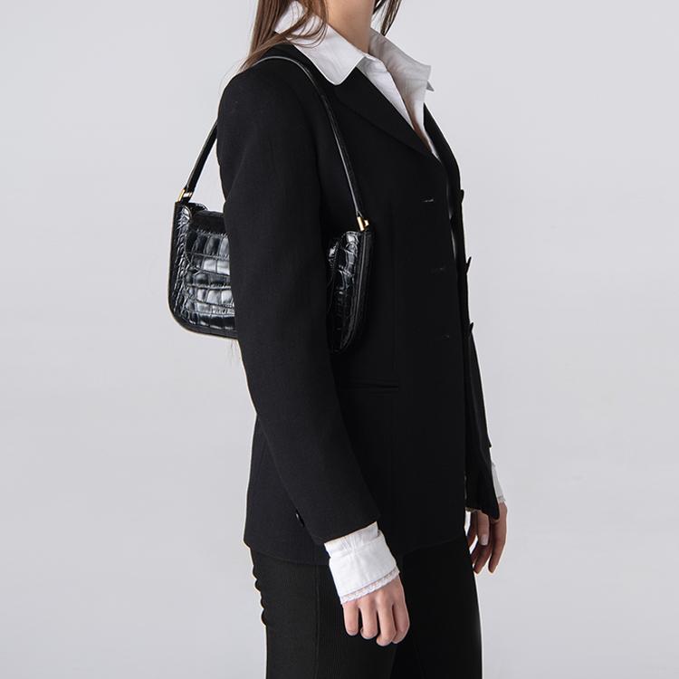 By Far Miranda Crocodile Pattern Handbag Leather Shoulder Bag Women handbags Black 19CRMDASBLDMED