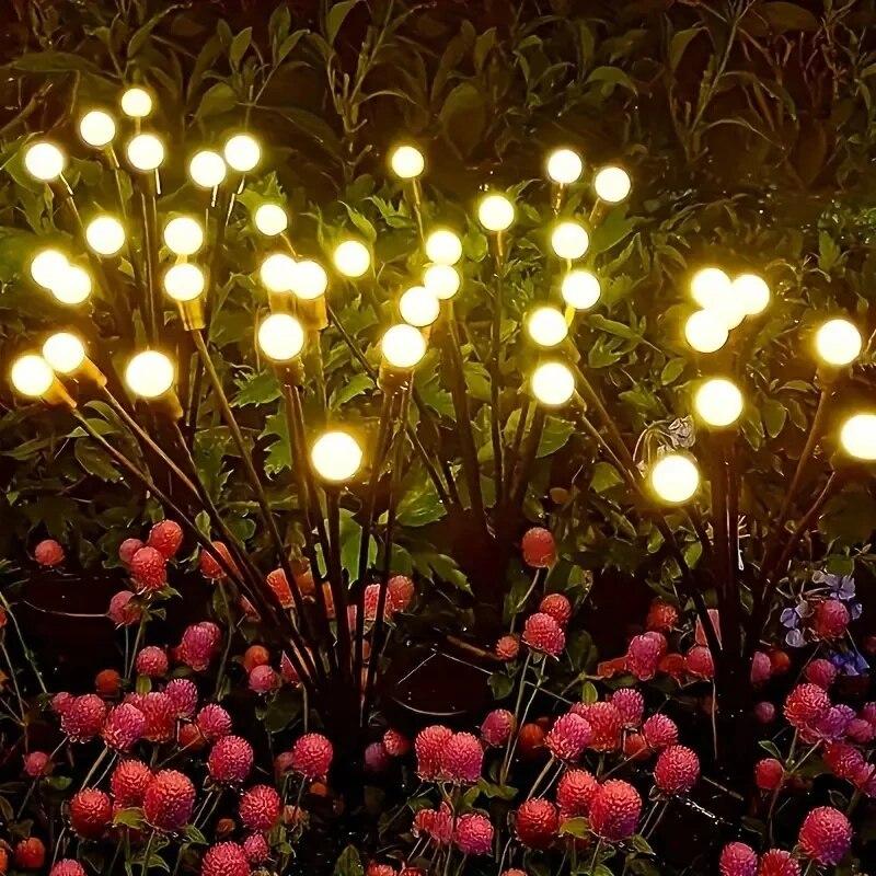 10 Lichter Solar Rasenlampe Gartenlampe, LED Windgetriebene Glühwürmchen Erdspießlampe, Garten Ramadan Dekoration Festlampe