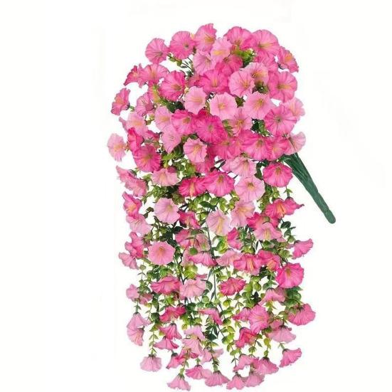 

Artificial Flowers for Outdoor, Fake Hanging Morning Glory with Eucalyptus Leaves, UV Resistant Faux Plants Petunias Trailing Vines for Porch, Patio, 1pc I