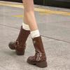 Brown platform thick heel large size boots Martin boots women's 2025 new autumn and winter British style retro western cowboy boots