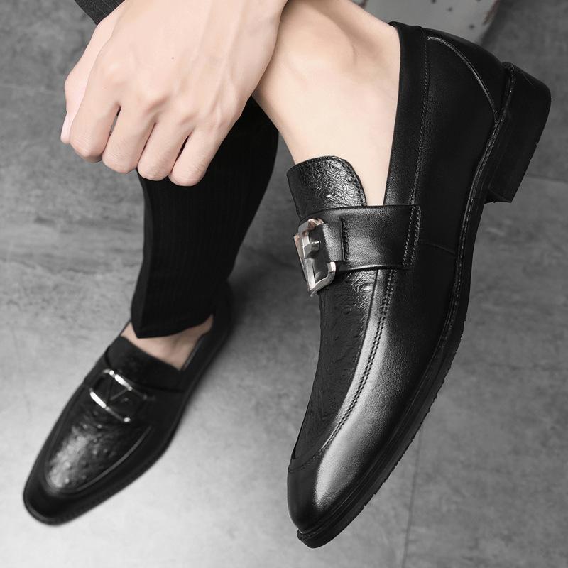 Men's shoes 2025 summer new light luxury high sense adult men pointed head one pedal height increase convenient business leather shoes