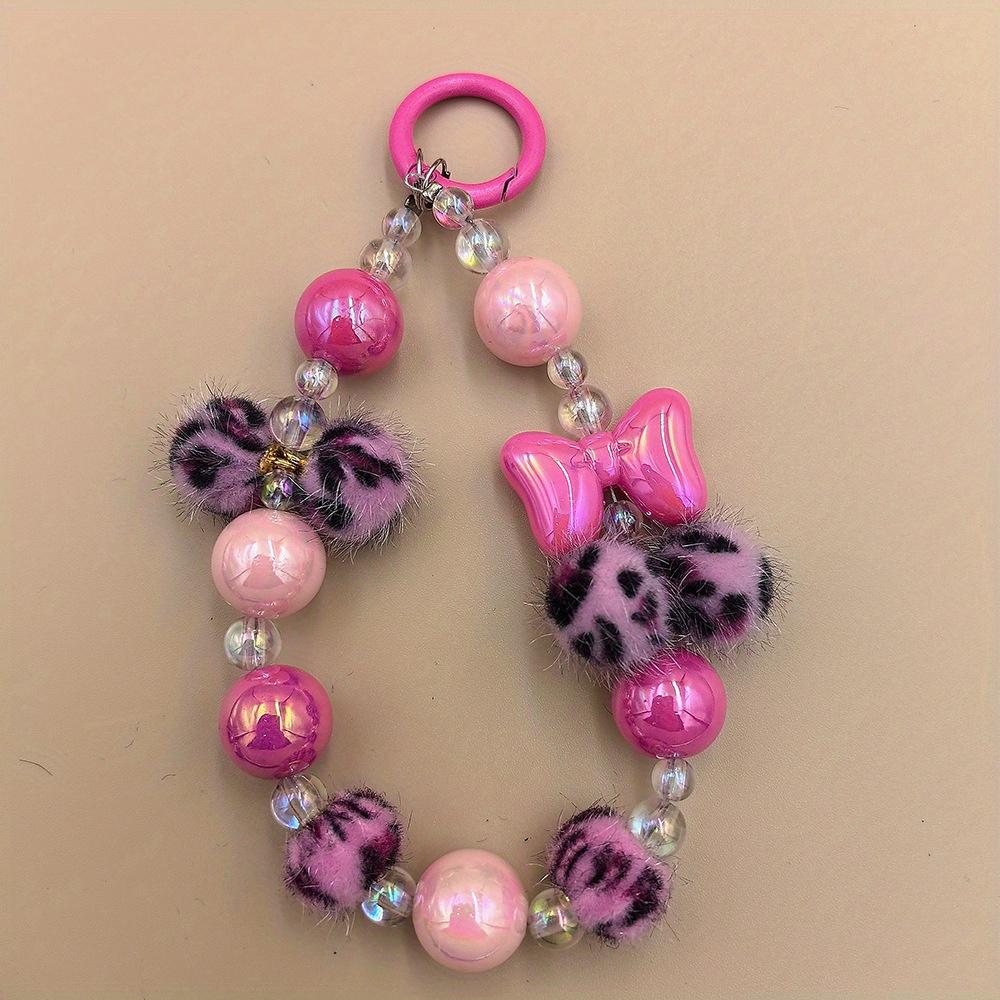 

Корейский Стильный Зимний Леопардовый Принт Меховой Шарик Милый Бант Цепочка для Телефона Бижутерный Брелок Подвеска Шнурок для Рюкзака Браслет на Запястье розовый